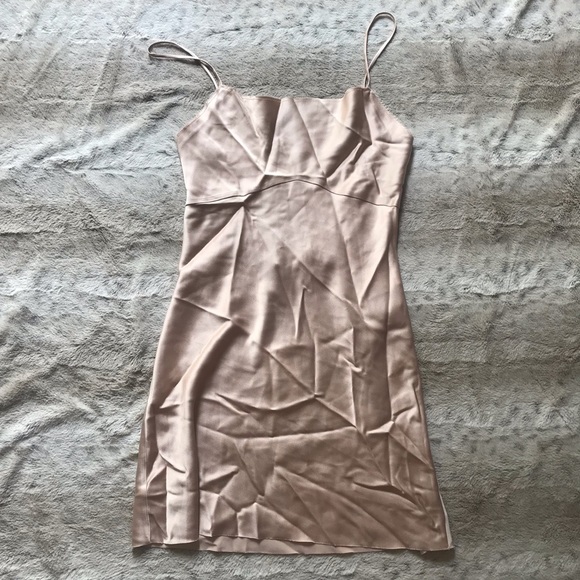 Zara Dresses & Skirts - Zara Blush Satin Cowl Neck Slip Dress NEW